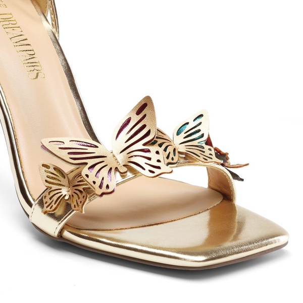 Butterfly Lace Up Stilleto High Heels - GOLD-PU - 6